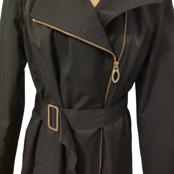 Ivanka Trump Belted Trench Coat Black Jacket Size Medium US Asymmetrical Zipper - Picture 5 of 13